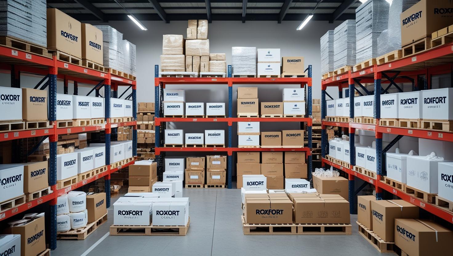 generate and brand a werehouse full of goods branded with Roxfort Consult